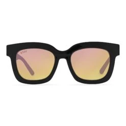 MAKAY - BLACK + PINK MIRROR SUNGLASSES