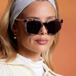 HAILEY - CREAM TORTOISE + SOLID GREY SUNGLASSES -Sunglasses Sales DIFF Web PDP Replin Hailey CreamTort BlueLight 01