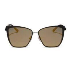 BECKY - MATTE BLACK + GOLD MIRROR SUNGLASSES