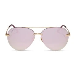 LENOX - BRUSHED GOLD + CHERRY BLOSSOM MIRROR SUNGLASSES