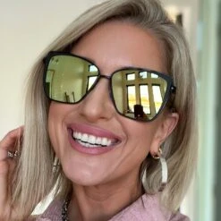 BECKY - MATTE BLACK + GOLD MIRROR SUNGLASSES -Sunglasses Sales diff eyewear womens cat eye sunglasses kaleerogers grace black gold mirror